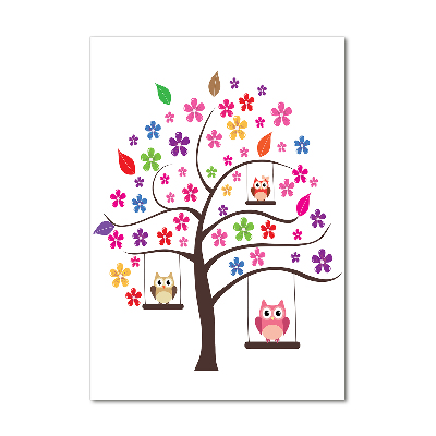 Quadro in vetro acrilico verticale Gufi sulle altalene