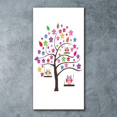 Quadro in vetro acrilico verticale Gufi sulle altalene