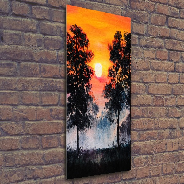 Quadro in vetro acrilico verticale Foresta del tramonto