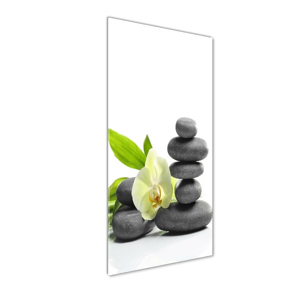 Quadro acrilico verticale Orchidea e pietre