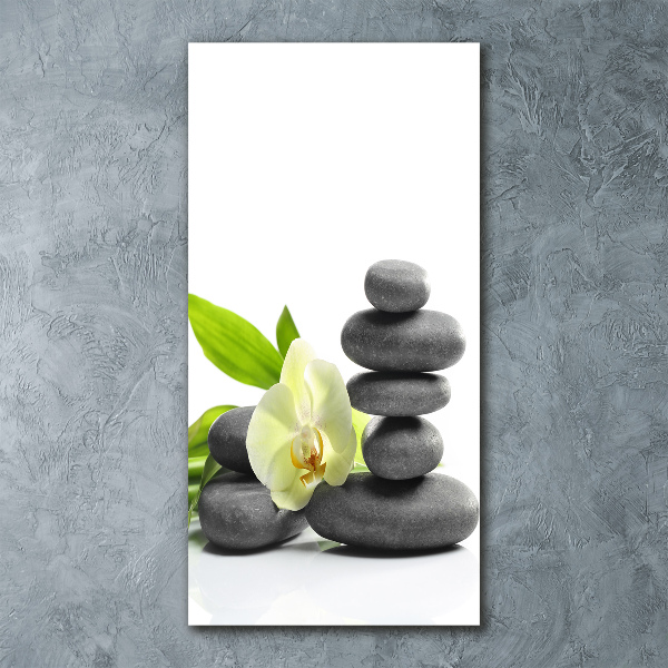 Quadro acrilico verticale Orchidea e pietre