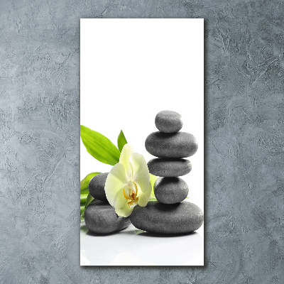 Quadro acrilico verticale Orchidea e pietre