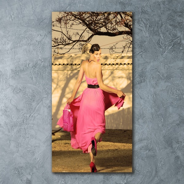Quadro in vetro acrilico verticale La donna in rosa