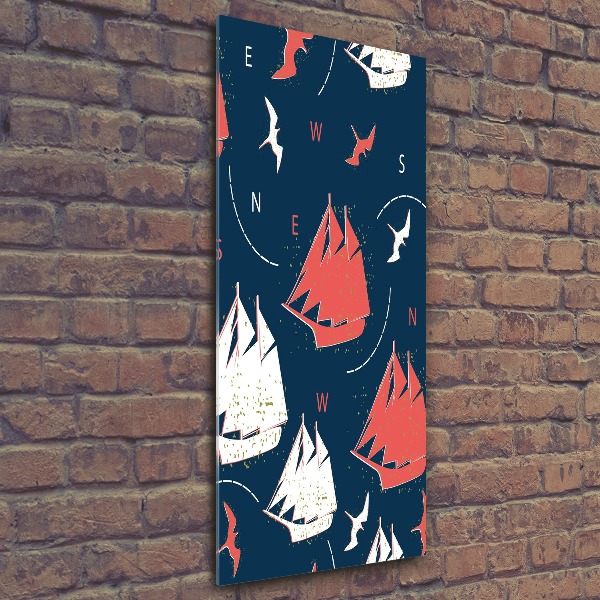 Quadro acrilico verticale Navi uccelli marini