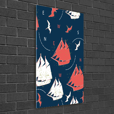 Quadro acrilico verticale Navi uccelli marini
