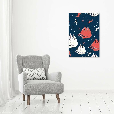 Quadro acrilico verticale Navi uccelli marini