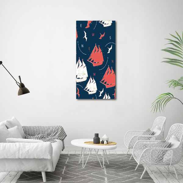 Quadro acrilico verticale Navi uccelli marini