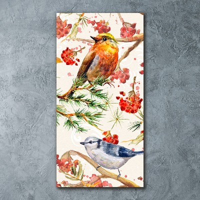 Quadro stampa su vetro acrilico verticale Uccelli e fiori