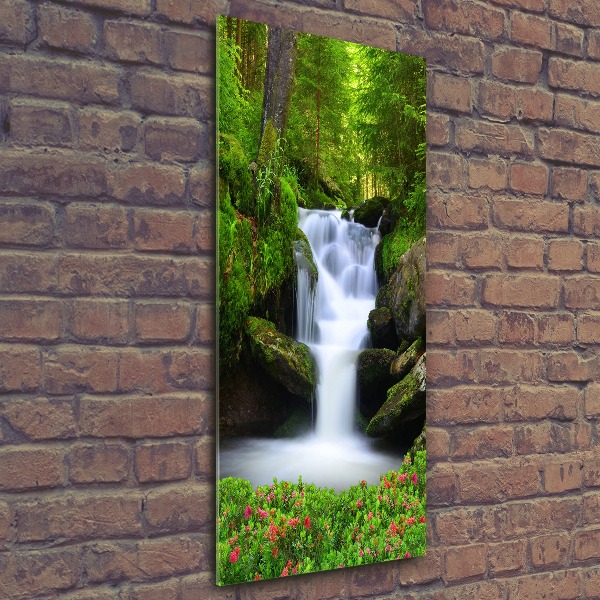 Quadro in vetro acrilico verticale Cascata nella foresta