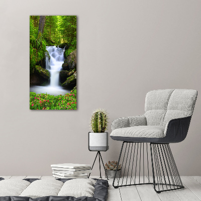Quadro in vetro acrilico verticale Cascata nella foresta