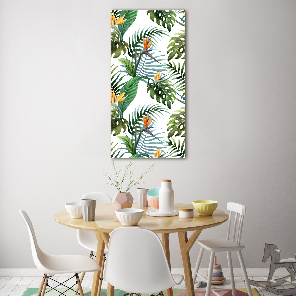 Quadro vetro acrilico verticale Foglie tropicali