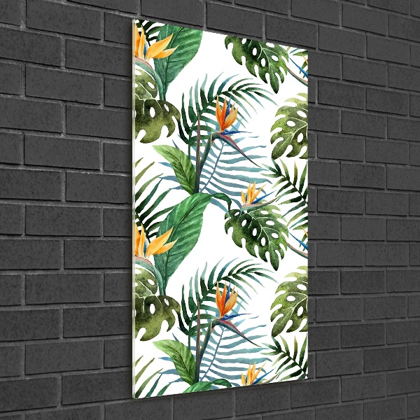 Quadro vetro acrilico verticale Foglie tropicali