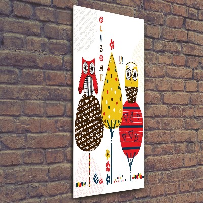 Quadro stampa su vetro acrilico verticale Gufi sugli alberi