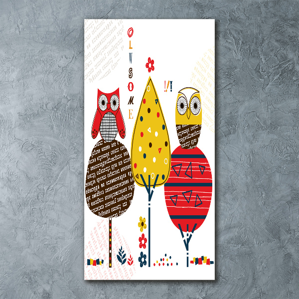 Quadro stampa su vetro acrilico verticale Gufi sugli alberi