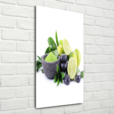 Quadro stampa su vetro acrilico verticale Agrumi e pietre