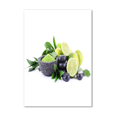 Quadro stampa su vetro acrilico verticale Agrumi e pietre