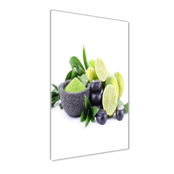 Quadro stampa su vetro acrilico verticale Agrumi e pietre