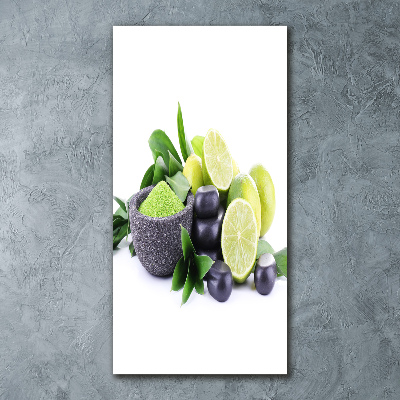 Quadro stampa su vetro acrilico verticale Agrumi e pietre