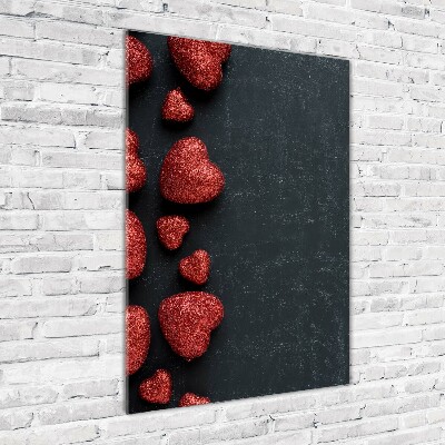 Quadro acrilico verticale Cuori sulla scacchiera