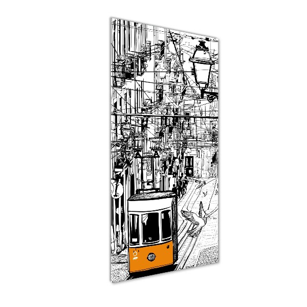 Quadro in vetro acrilico verticale Tram di Lisbona