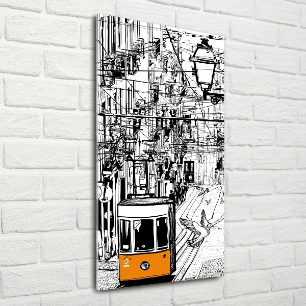 Quadro in vetro acrilico verticale Tram di Lisbona