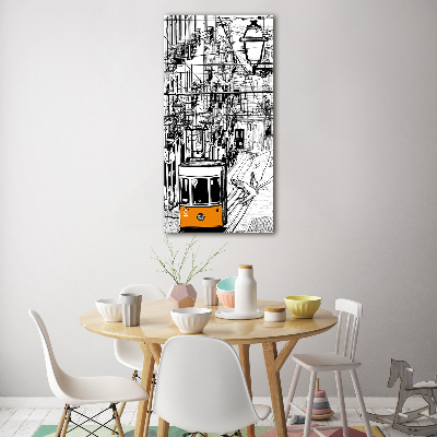 Quadro in vetro acrilico verticale Tram di Lisbona