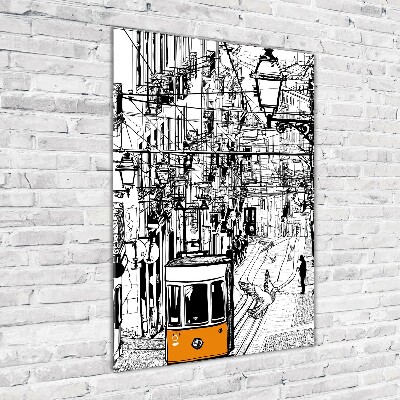 Quadro in vetro acrilico verticale Tram di Lisbona
