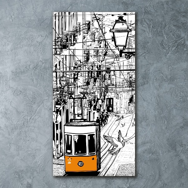 Quadro in vetro acrilico verticale Tram di Lisbona