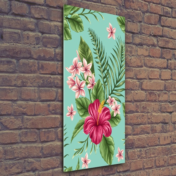 Quadro stampa su vetro acrilico verticale Fiori hawaiani