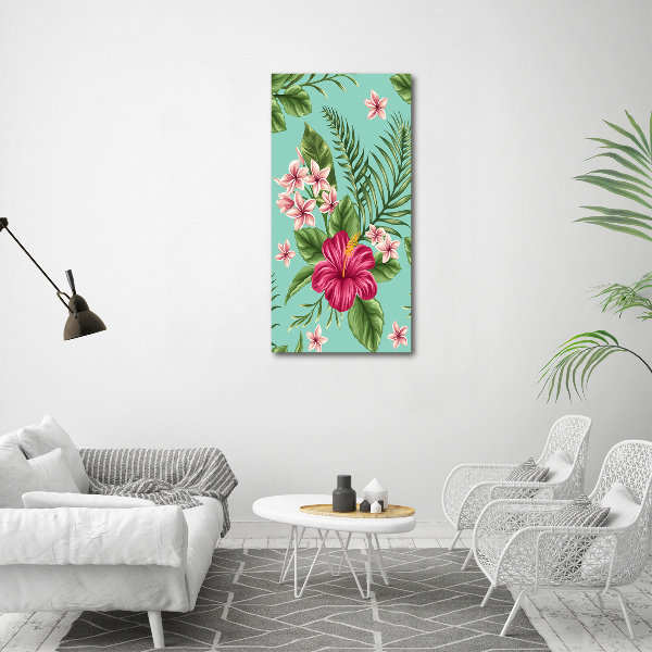 Quadro stampa su vetro acrilico verticale Fiori hawaiani
