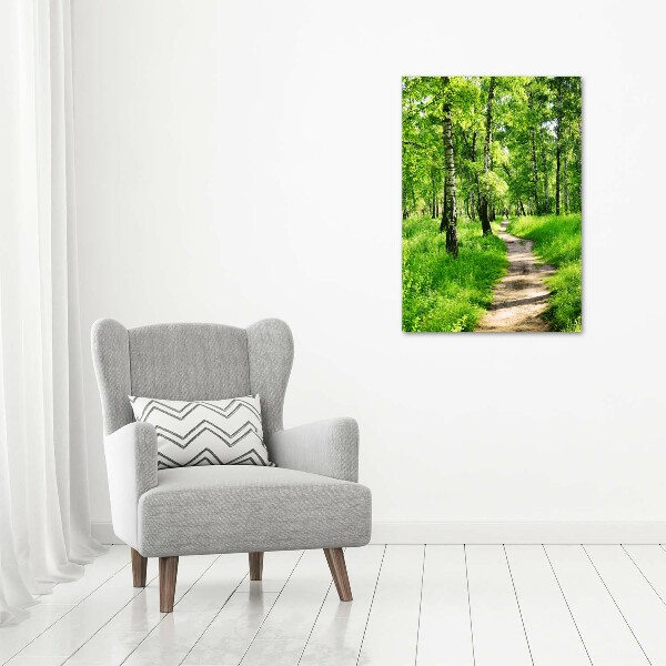 Quadro vetro acrilico verticale Foresta di betulle