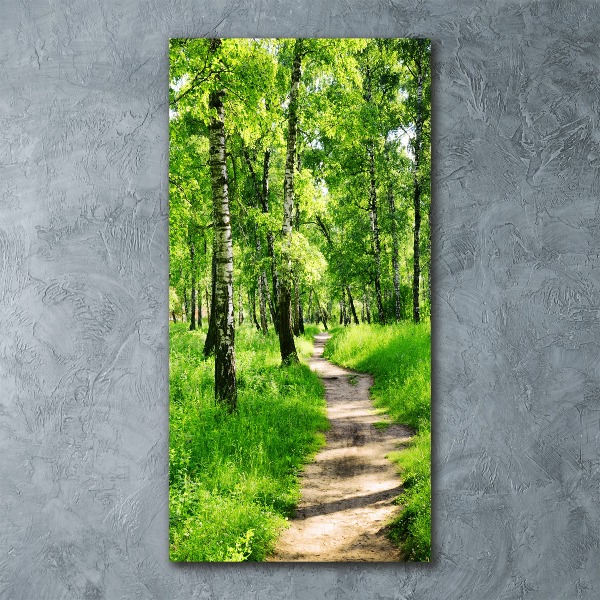 Quadro vetro acrilico verticale Foresta di betulle