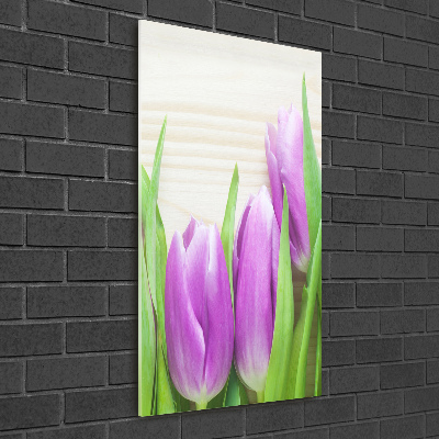 Quadro stampa su vetro acrilico verticale Tulipani viola