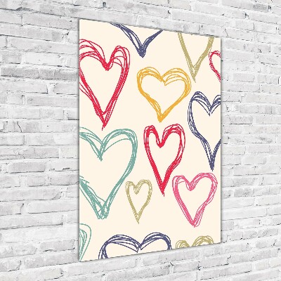 Quadro in vetro acrilico verticale Cuori colorati