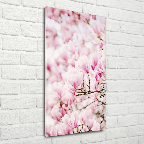 Quadro in vetro acrilico verticale Fiori di magnolia