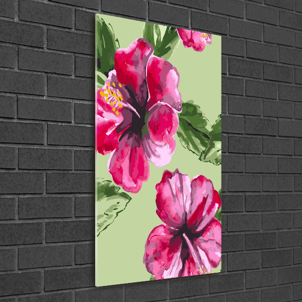 Quadro in vetro acrilico verticale Fiori hawaiani