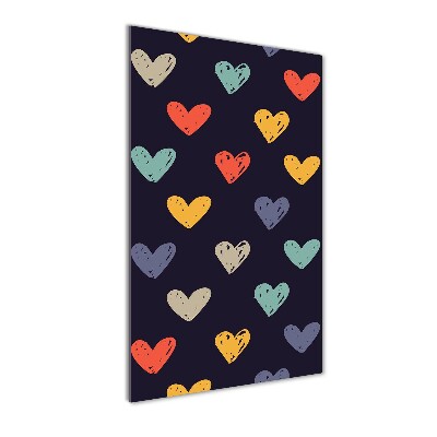 Quadro stampa su vetro acrilico verticale Cuori colorati