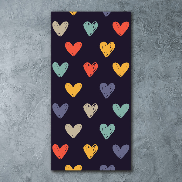 Quadro stampa su vetro acrilico verticale Cuori colorati