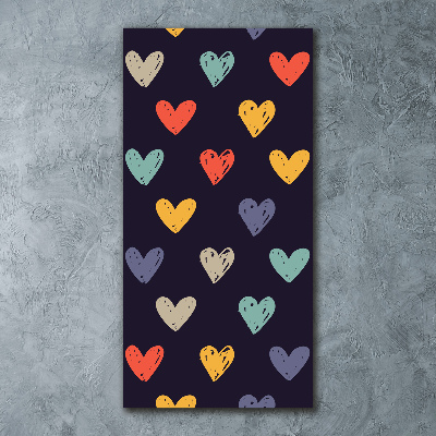 Quadro stampa su vetro acrilico verticale Cuori colorati