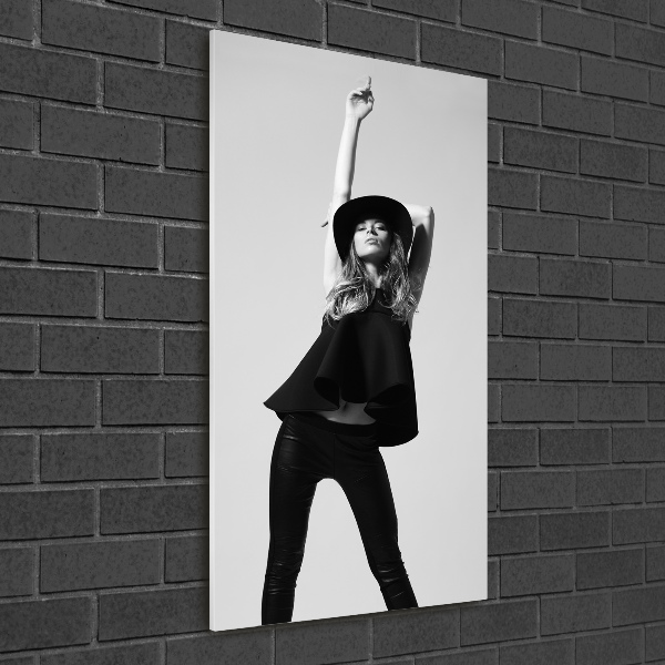 Quadro stampa su vetro acrilico verticale Donna in nero