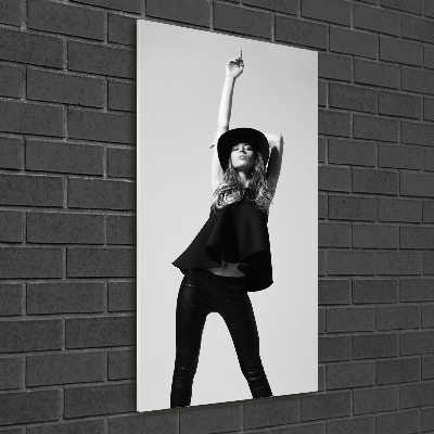 Quadro stampa su vetro acrilico verticale Donna in nero