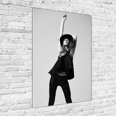 Quadro stampa su vetro acrilico verticale Donna in nero