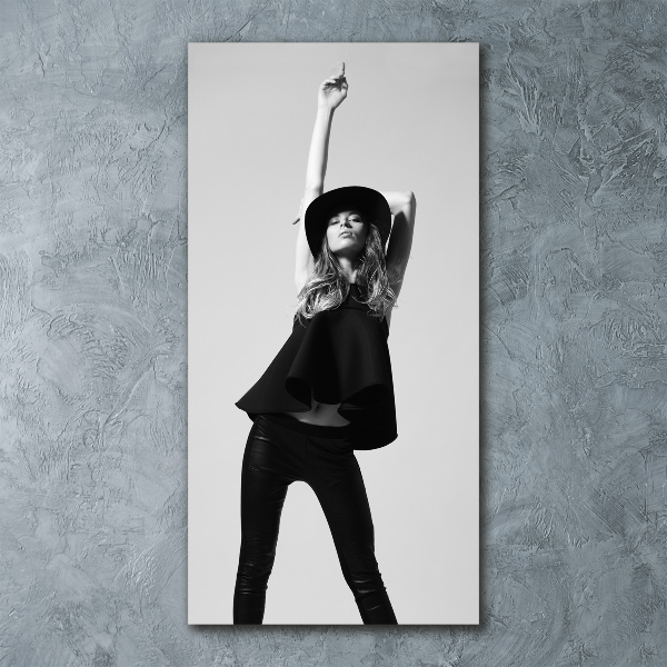 Quadro stampa su vetro acrilico verticale Donna in nero