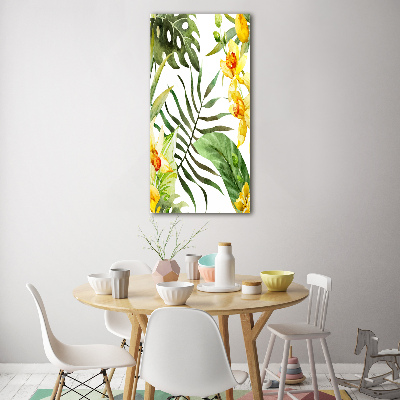 Quadro in vetro acrilico verticale Fiori tropicali