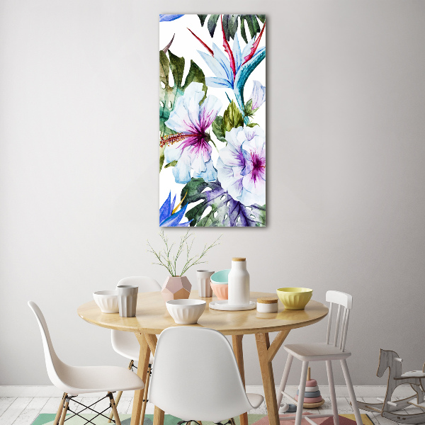 Quadro in vetro acrilico verticale Fiori hawaiani