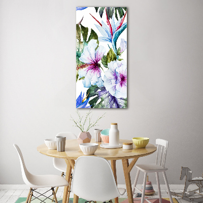 Quadro in vetro acrilico verticale Fiori hawaiani