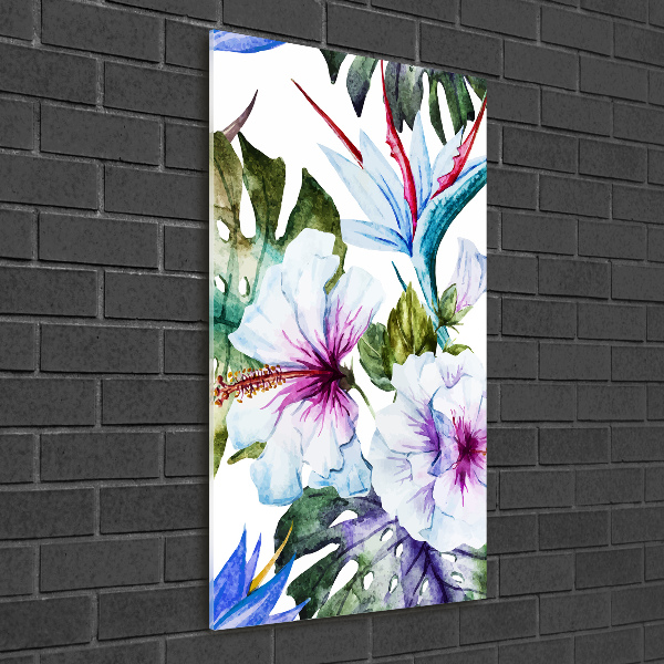 Quadro in vetro acrilico verticale Fiori hawaiani