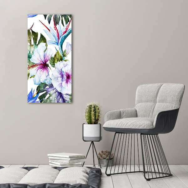 Quadro in vetro acrilico verticale Fiori hawaiani