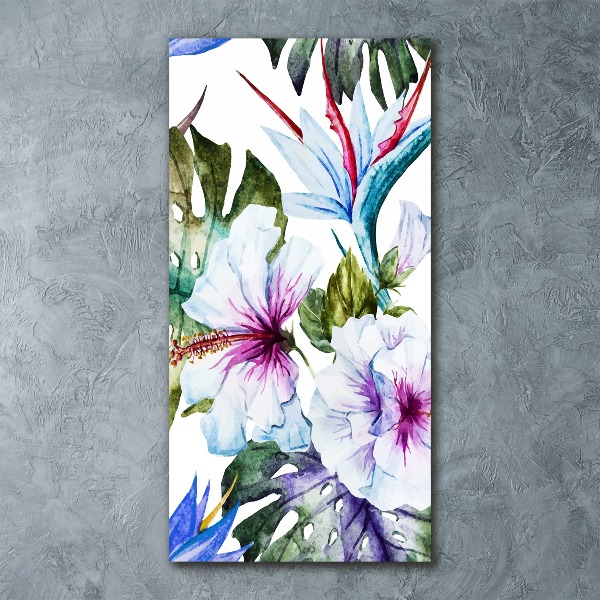 Quadro in vetro acrilico verticale Fiori hawaiani