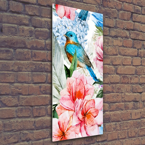 Quadro vetro acrilico verticale Fiori e uccelli